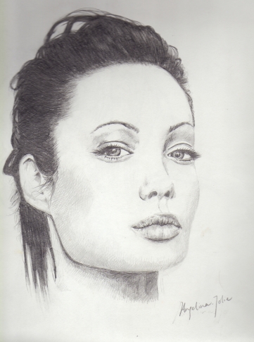 Two drawings of Angelina Jolie both down with pencil
